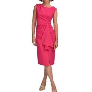 Donna Karan Women's Sleeveless Ruched Sheath Dress in Hot Pink